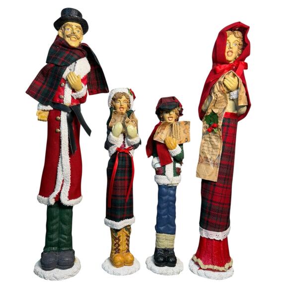 Vintage Victorian Christmas Carolers‎ Festive Family Figurines Tall Skinny Resin - Picture 1 of 16